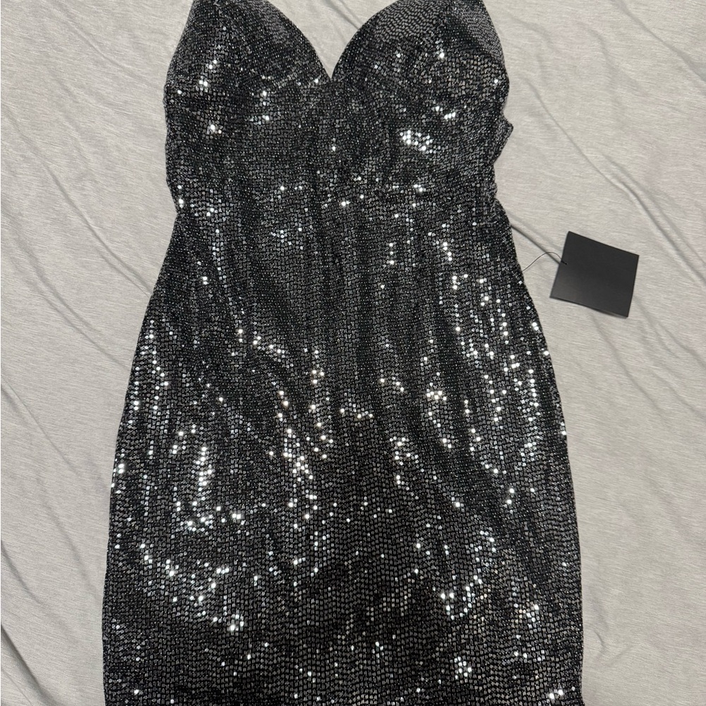 Lulu's Black Strapless Sequin Dress